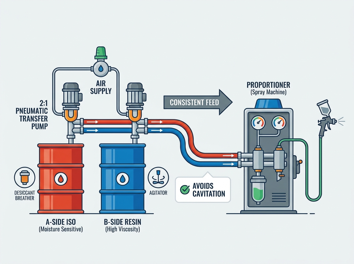 polyurea transfer pump for spray machines